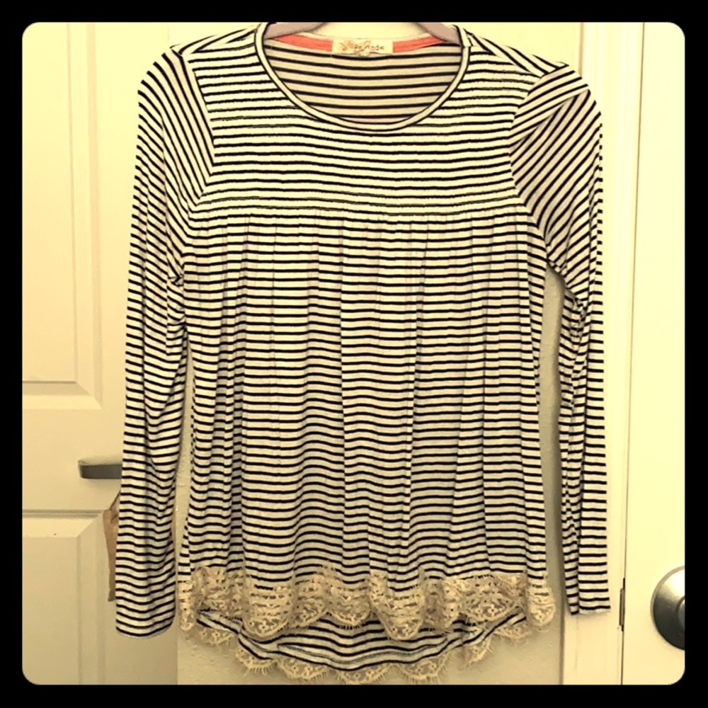 Navy and white striped blouse